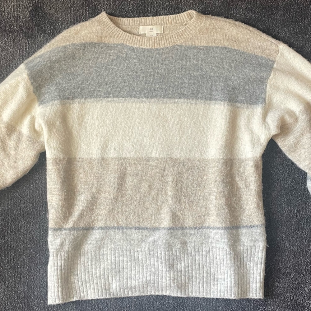H&M Block Striped Sweater With Brown, Cream, and Gray Colors Size Small